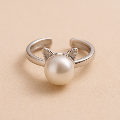 Prachtige katten- en parelketting met gratis oorbellen en ring