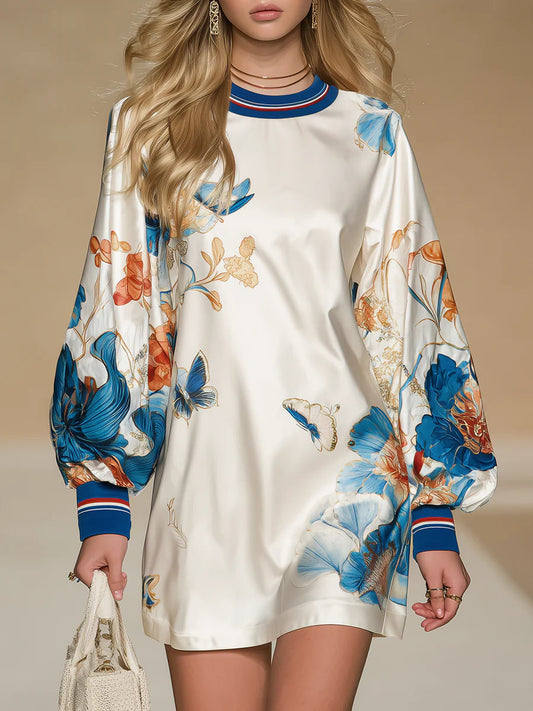 Vintage Stijl Rechtbank Geïnspireerde Bloemenprint Satijnen Mini Jurk