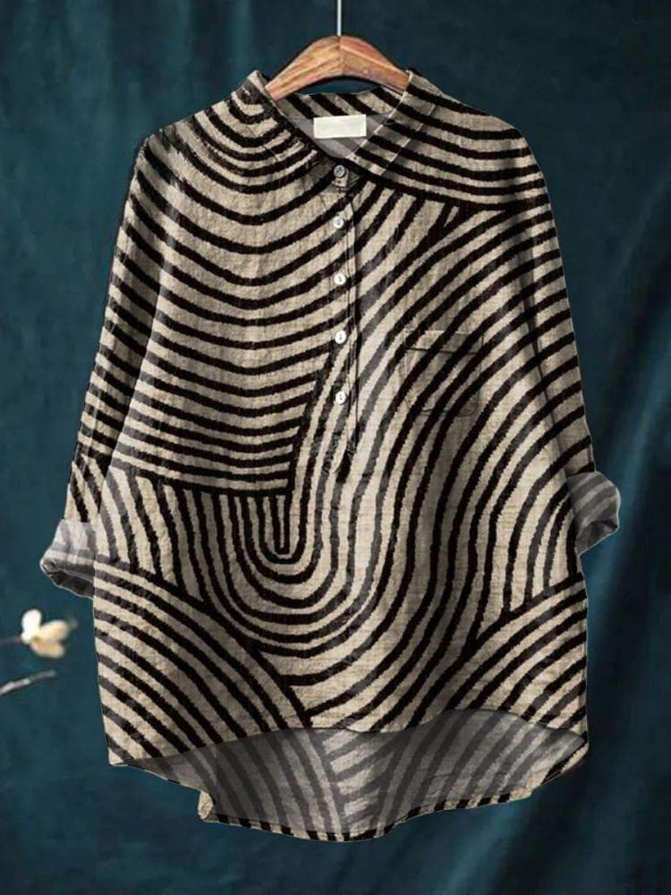 Dames Linnen Shirt met Circulaire Lijnpatroon