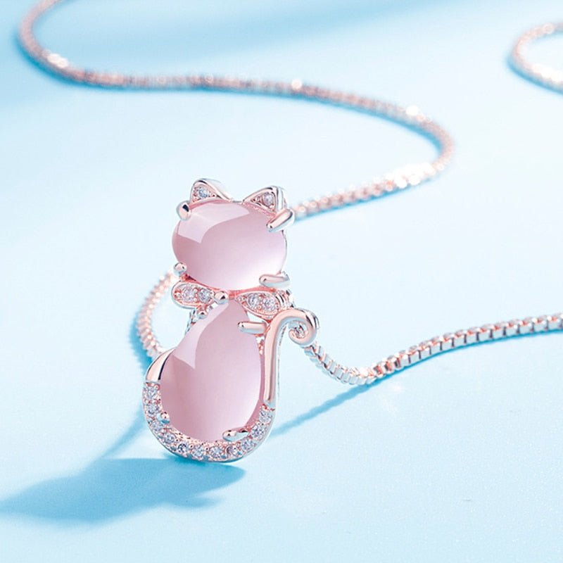 Schattige roze stenen kattenketting met zirkonia