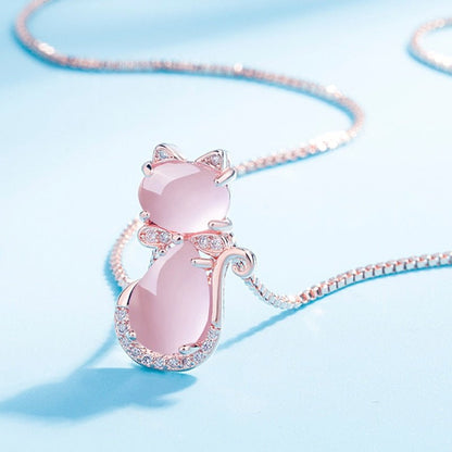 Schattige roze stenen kattenketting met zirkonia