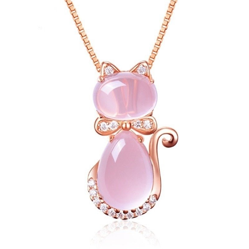 Schattige roze stenen kattenketting met zirkonia