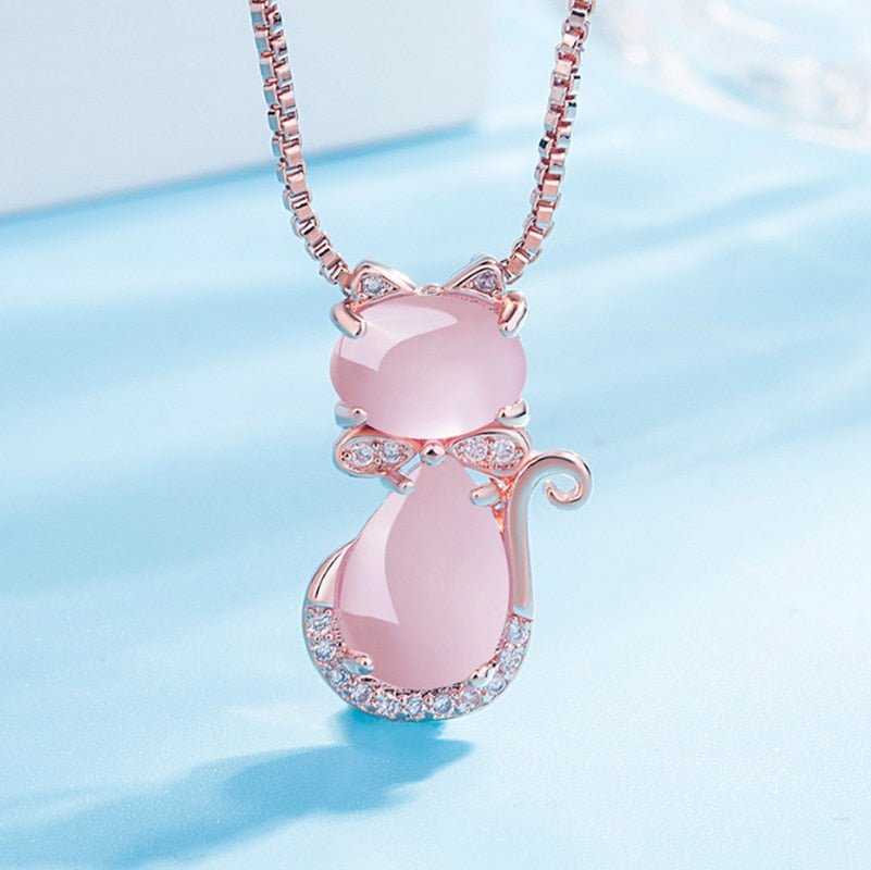 Schattige roze stenen kattenketting met zirkonia